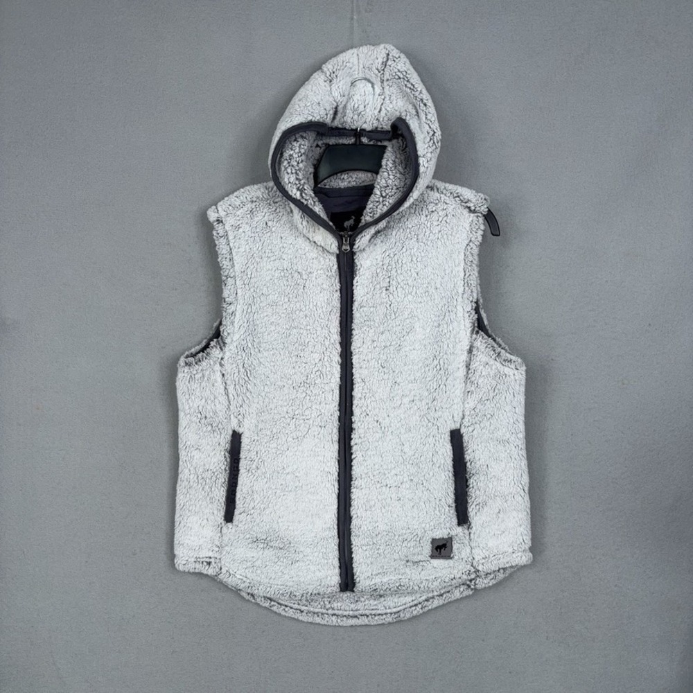 Ford Bronco Vest Womens Large Gray Sherpa Fleece Hooded Full Zip Gorpcore